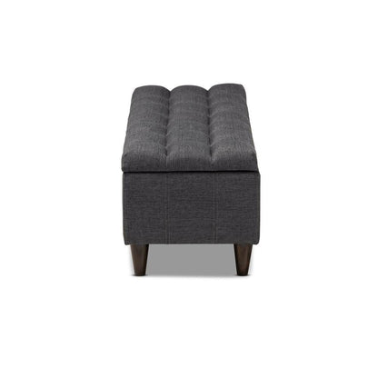 Charcoal Fabric Upholstered Dark Brown Finished Wood Storage Bench Ottoman
