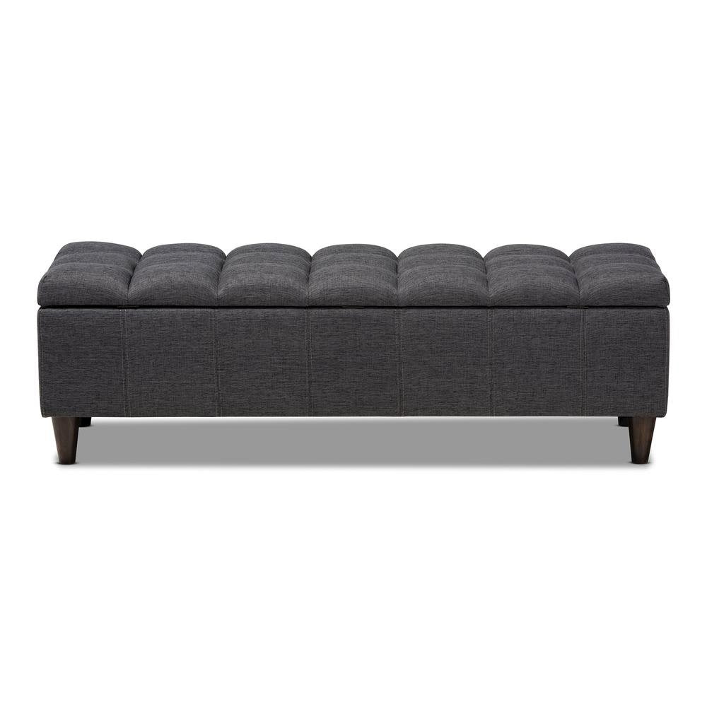 Charcoal Fabric Upholstered Dark Brown Finished Wood Storage Bench Ottoman