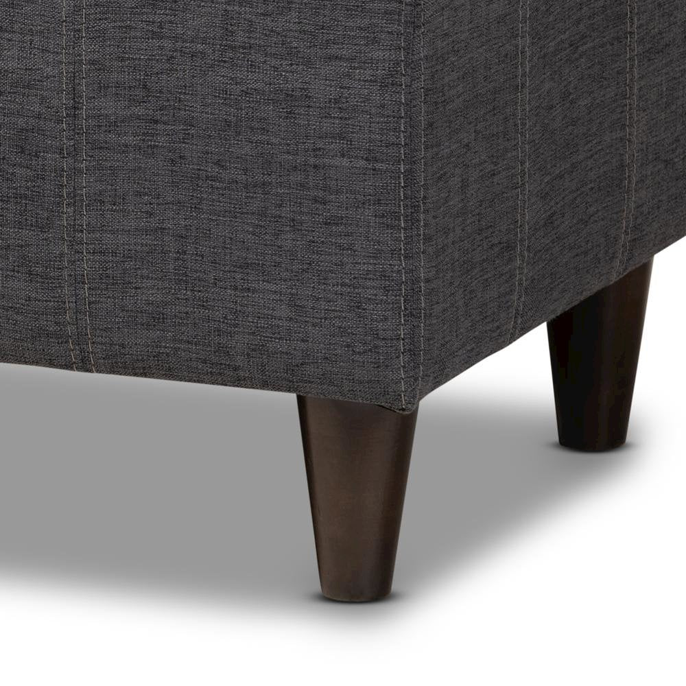 Charcoal Fabric Upholstered Dark Brown Finished Wood Storage Bench Ottoman