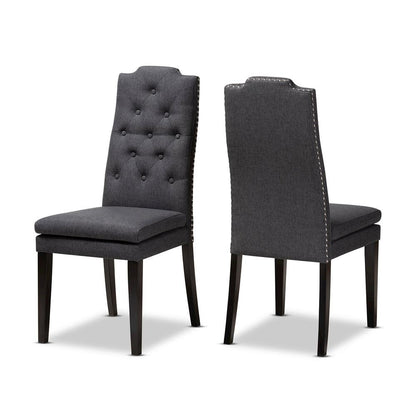 Charcoal Fabric Upholstered Button Tufted Wood Dining Chair Set of 2