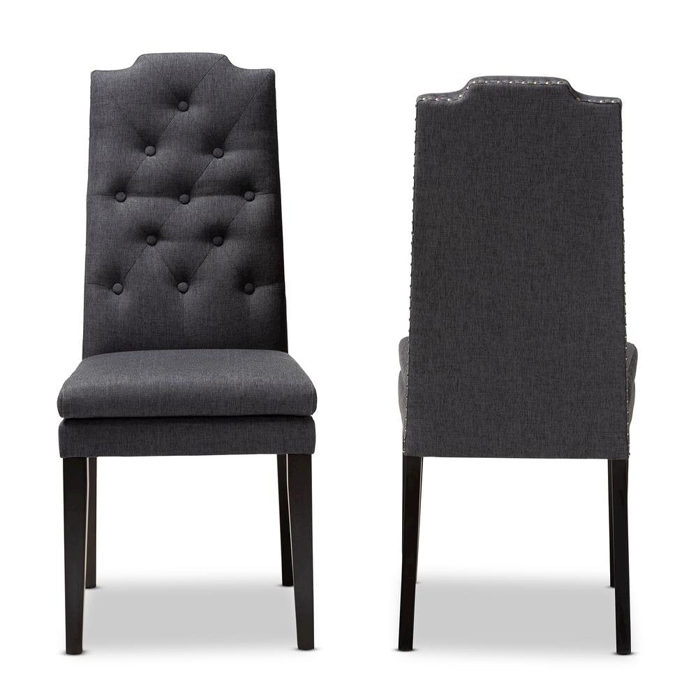 Charcoal Fabric Upholstered Button Tufted Wood Dining Chair Set of 2