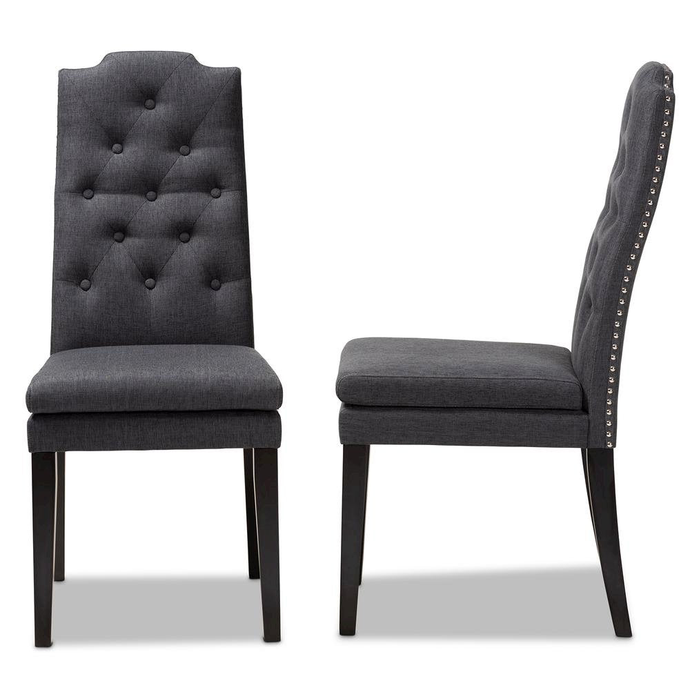 Charcoal Fabric Upholstered Button Tufted Wood Dining Chair Set of 2