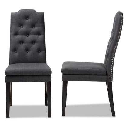 Charcoal Fabric Upholstered Button Tufted Wood Dining Chair Set of 2