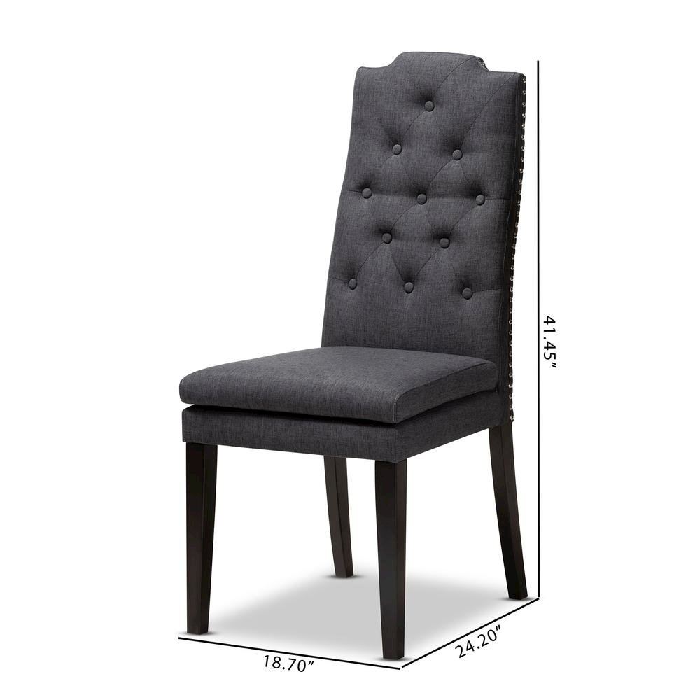 Charcoal Fabric Upholstered Button Tufted Wood Dining Chair Set of 2