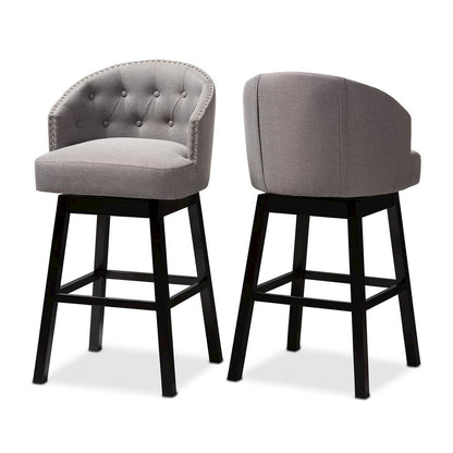 Theron Transitional Gray Fabric Upholstered Wood Swivel Bar Stool Set of 2