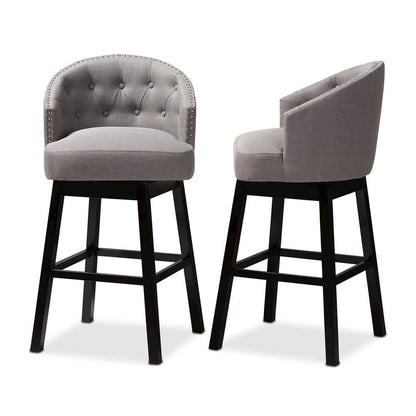 Theron Transitional Gray Fabric Upholstered Wood Swivel Bar Stool Set of 2