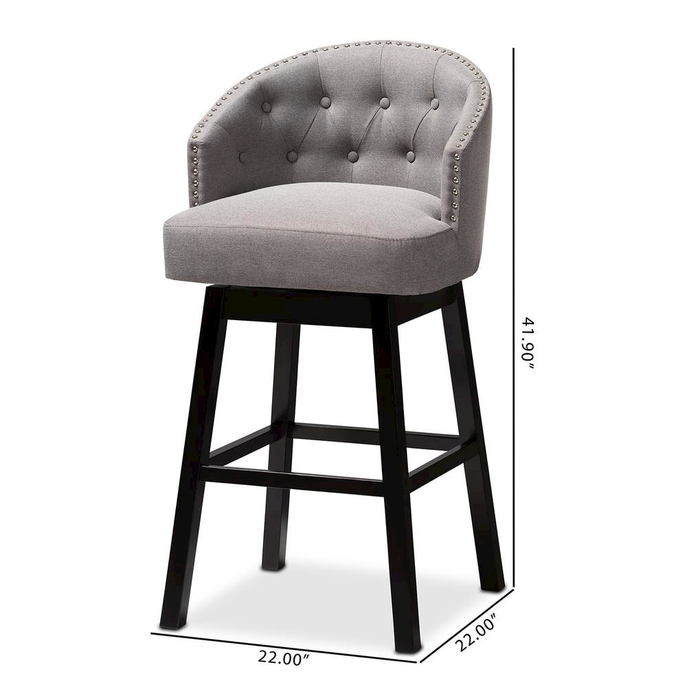 Theron Transitional Gray Fabric Upholstered Wood Swivel Bar Stool Set of 2