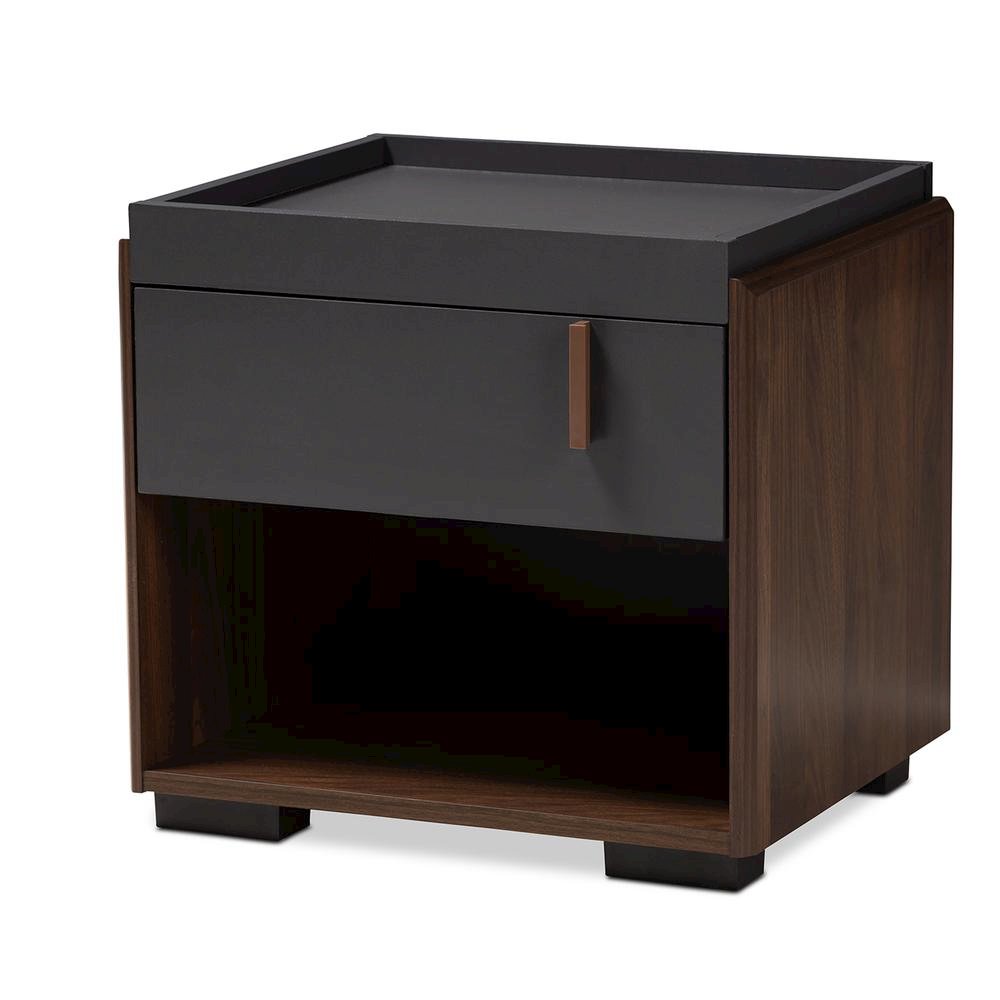 Two-Tone Gray and Walnut Finished Wood 1-Drawer Nightstand