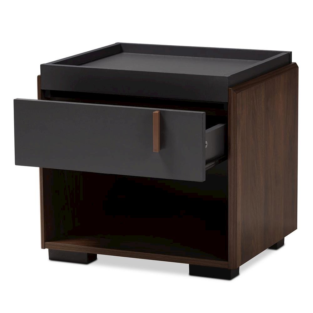 Two-Tone Gray and Walnut Finished Wood 1-Drawer Nightstand