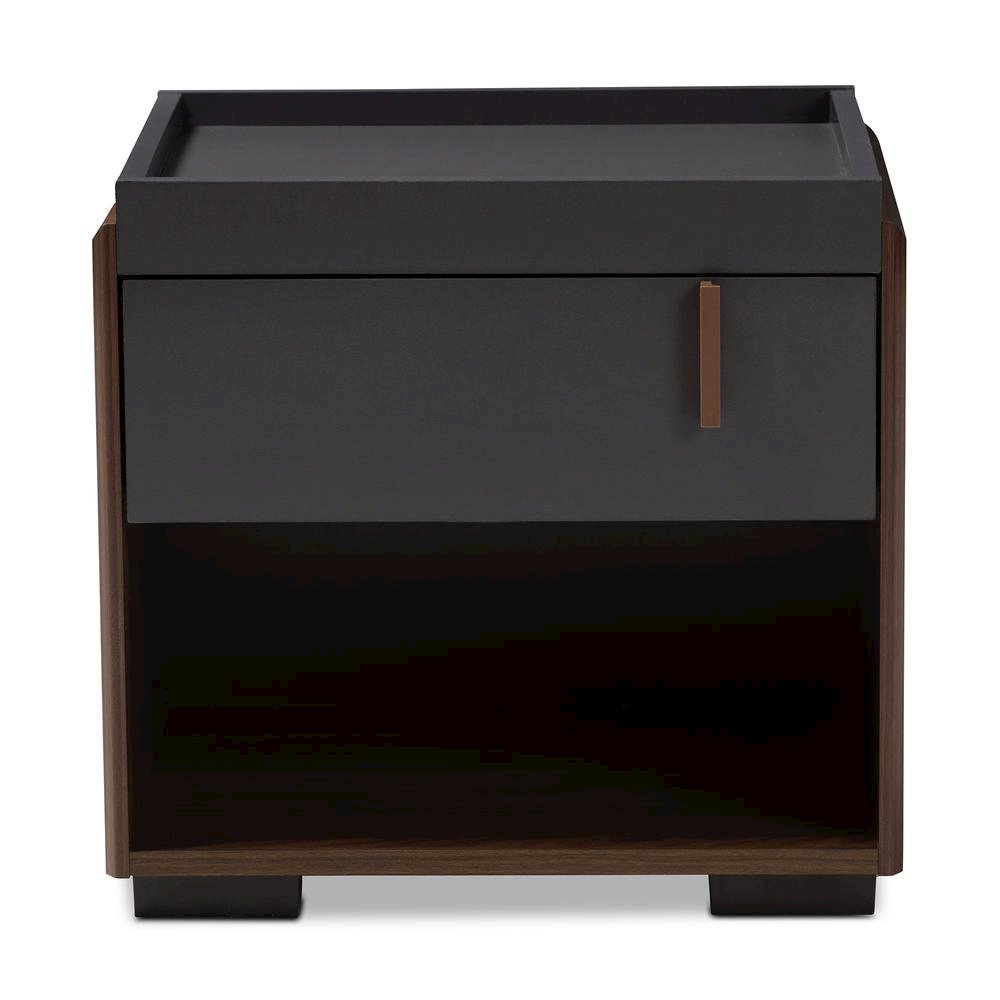 Two-Tone Gray and Walnut Finished Wood 1-Drawer Nightstand