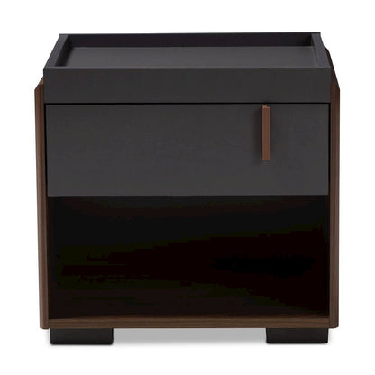 Two-Tone Gray and Walnut Finished Wood 1-Drawer Nightstand
