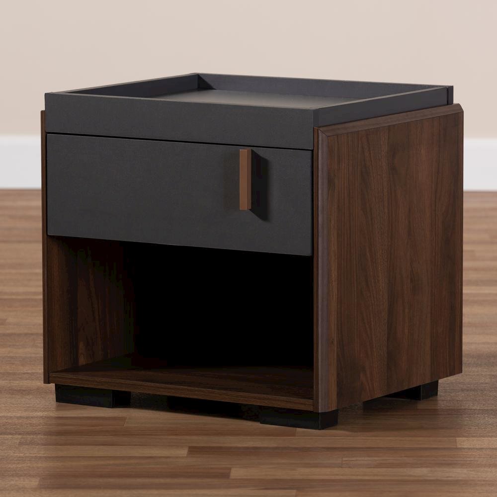 Two-Tone Gray and Walnut Finished Wood 1-Drawer Nightstand