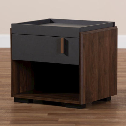 Two-Tone Gray and Walnut Finished Wood 1-Drawer Nightstand