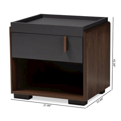 Two-Tone Gray and Walnut Finished Wood 1-Drawer Nightstand
