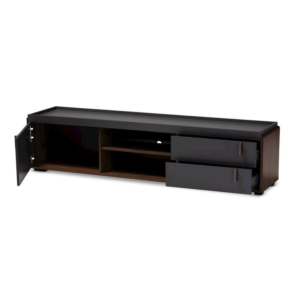 Two-Tone Gray and Walnut Finished Wood 2-Drawer TV Stand