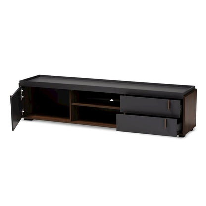 Two-Tone Gray and Walnut Finished Wood 2-Drawer TV Stand