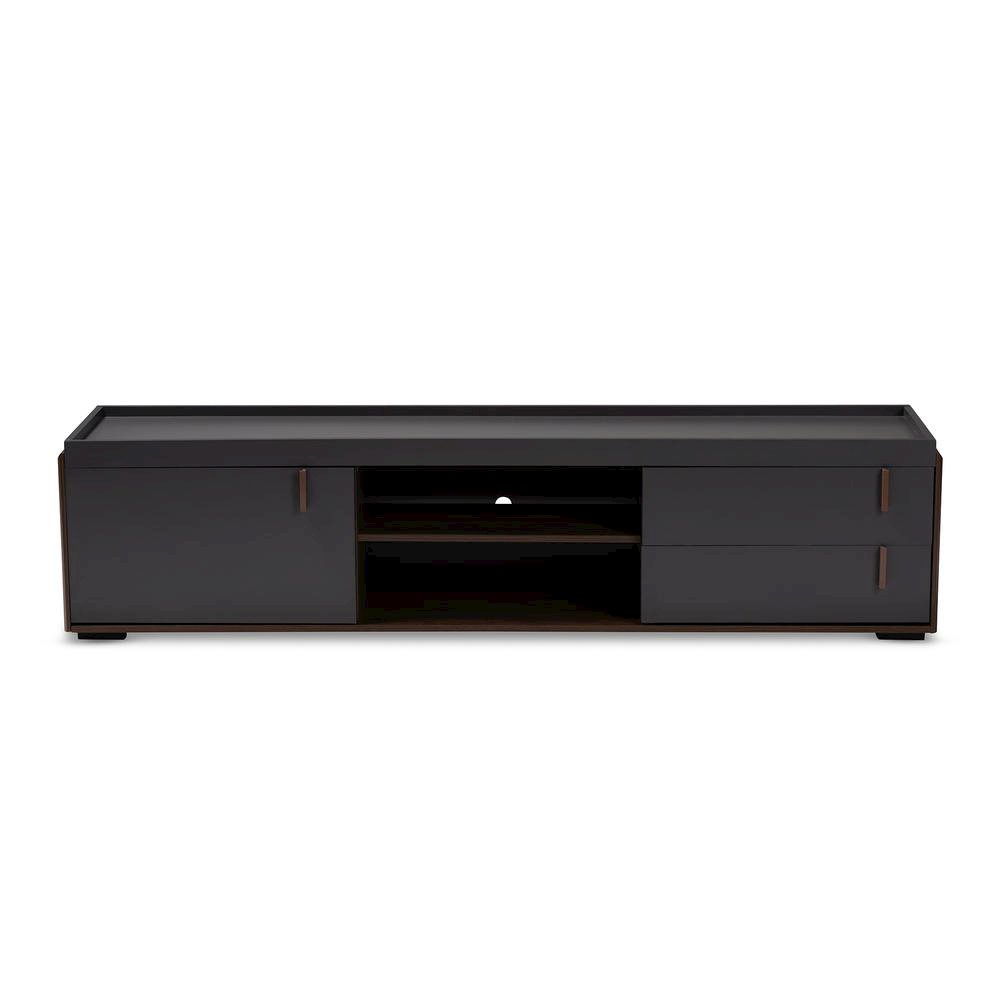 Two-Tone Gray and Walnut Finished Wood 2-Drawer TV Stand