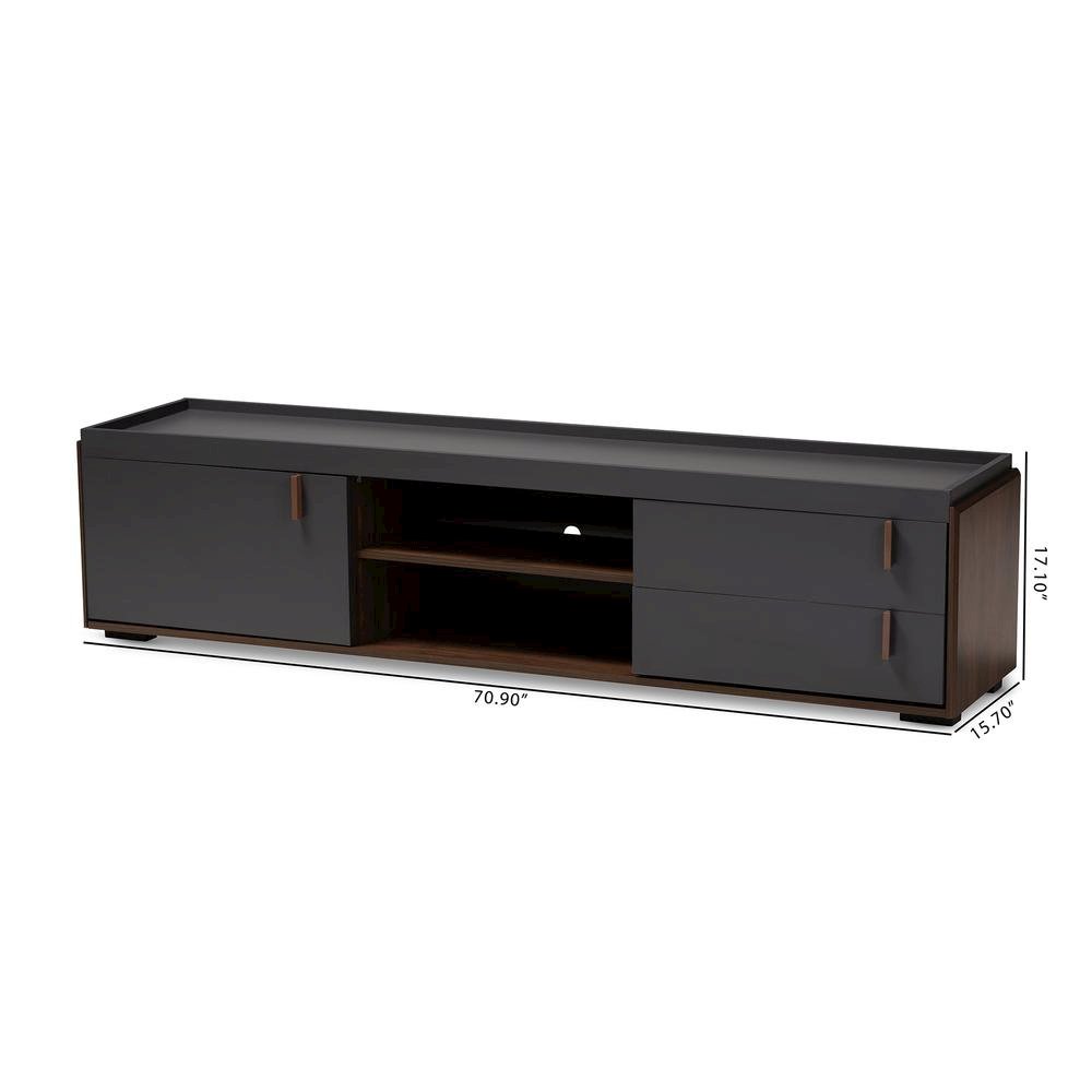Two-Tone Gray and Walnut Finished Wood 2-Drawer TV Stand