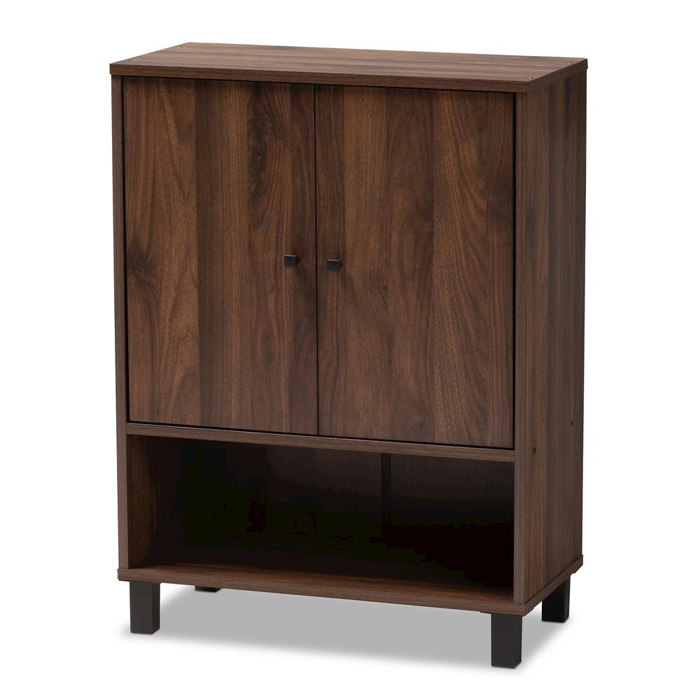 Walnut Brown Finished 2-Door Wood Entryway Shoe Storage Cabinet