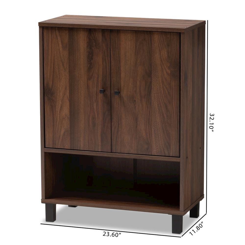 Walnut Brown Finished 2-Door Wood Entryway Shoe Storage Cabinet
