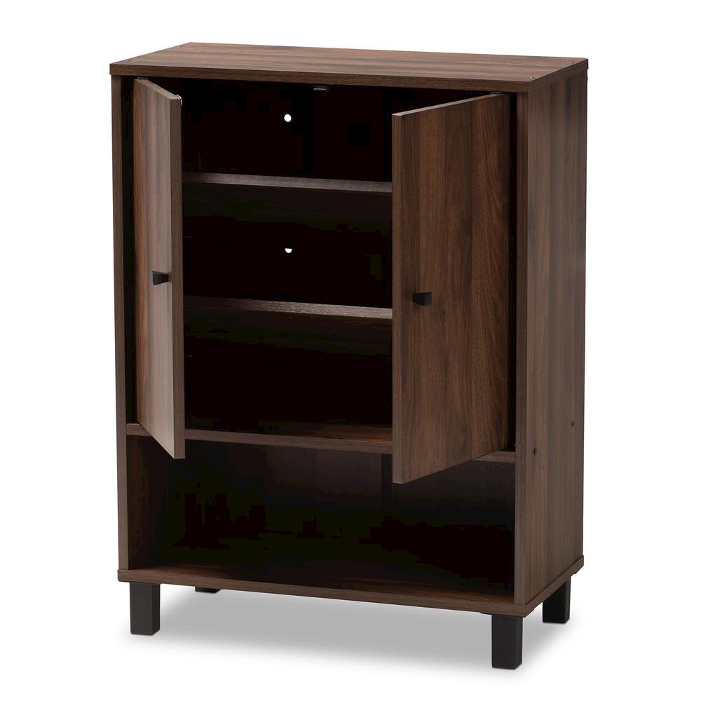Walnut Brown Finished 2-Door Wood Entryway Shoe Storage Cabinet