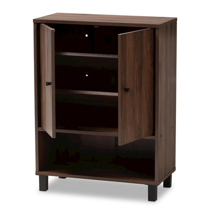 Walnut Brown Finished 2-Door Wood Entryway Shoe Storage Cabinet