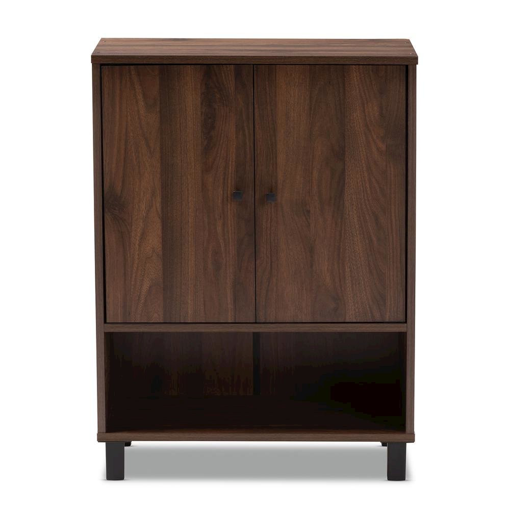 Walnut Brown Finished 2-Door Wood Entryway Shoe Storage Cabinet