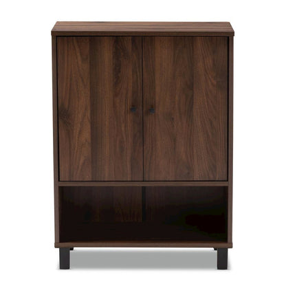 Walnut Brown Finished 2-Door Wood Entryway Shoe Storage Cabinet