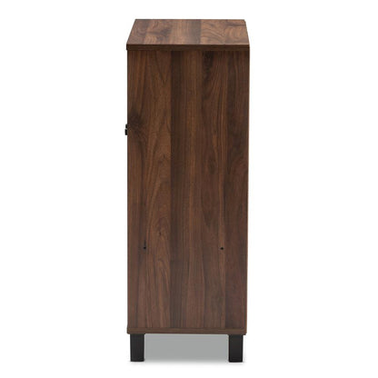 Walnut Brown Finished 2-Door Wood Entryway Shoe Storage Cabinet