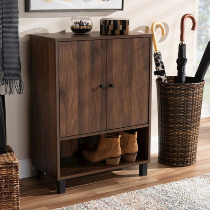 Walnut Brown Finished 2-Door Wood Entryway Shoe Storage Cabinet