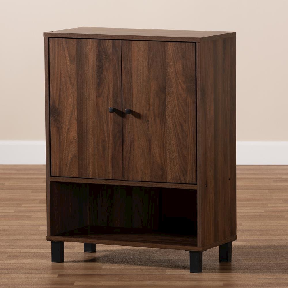 Walnut Brown Finished 2-Door Wood Entryway Shoe Storage Cabinet