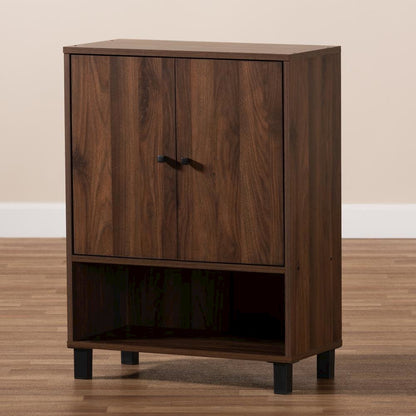 Walnut Brown Finished 2-Door Wood Entryway Shoe Storage Cabinet
