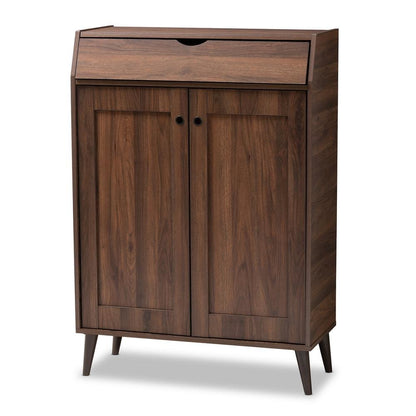 Walnut Brown finished 2-Door Wood Entryway Shoe Storage Cabinet