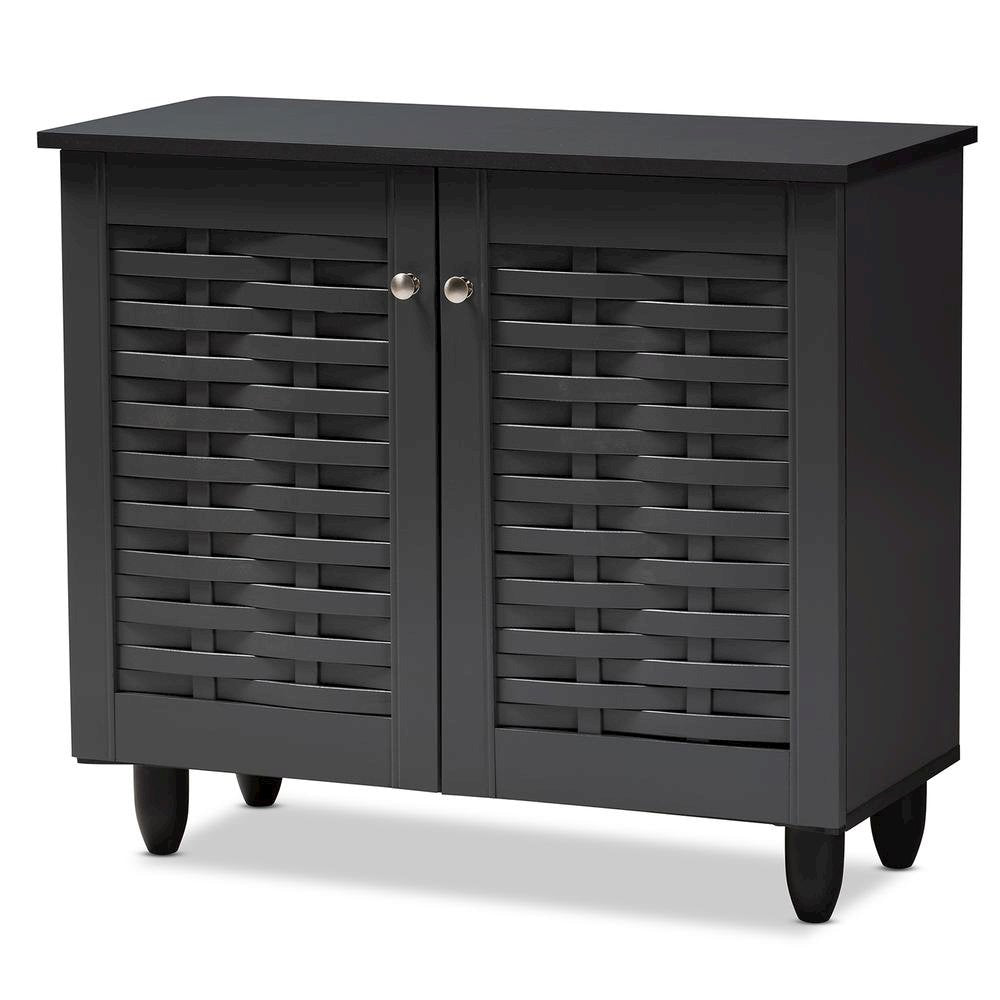 Dark Gray 2-Door Wooden Entryway Shoe Storage Cabinet