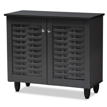 Dark Gray 2-Door Wooden Entryway Shoe Storage Cabinet