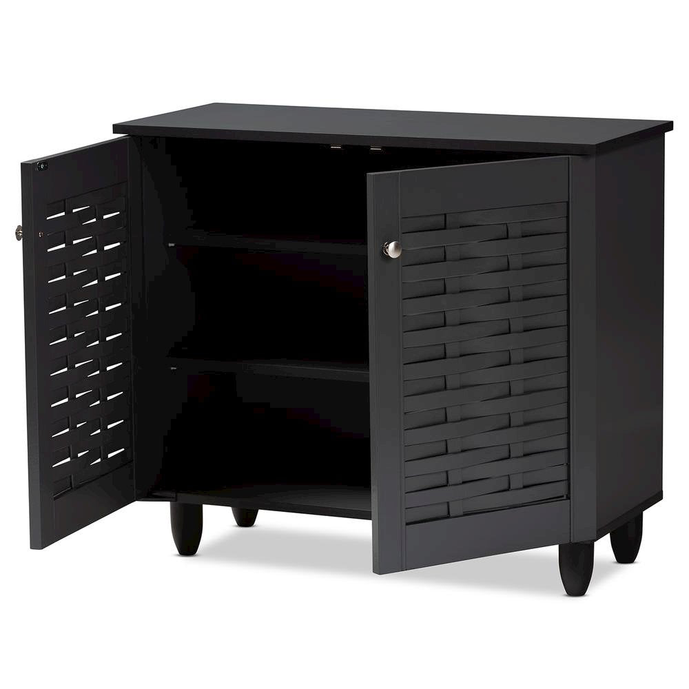Dark Gray 2-Door Wooden Entryway Shoe Storage Cabinet