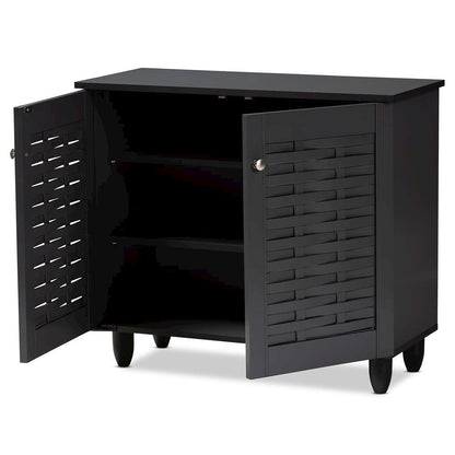 Dark Gray 2-Door Wooden Entryway Shoe Storage Cabinet
