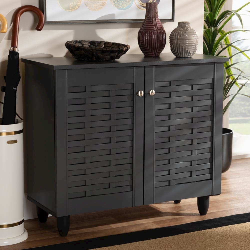 Dark Gray 2-Door Wooden Entryway Shoe Storage Cabinet