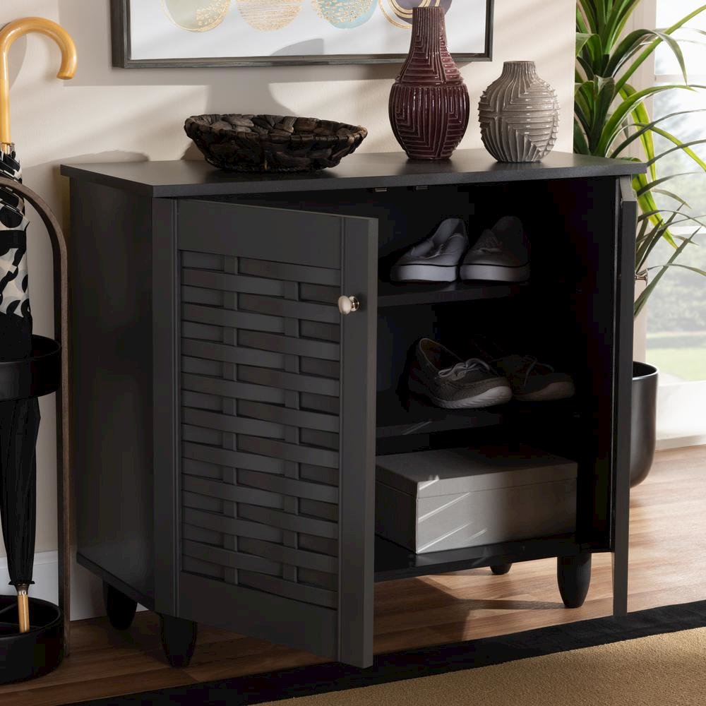 Dark Gray 2-Door Wooden Entryway Shoe Storage Cabinet