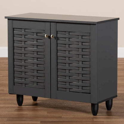 Dark Gray 2-Door Wooden Entryway Shoe Storage Cabinet
