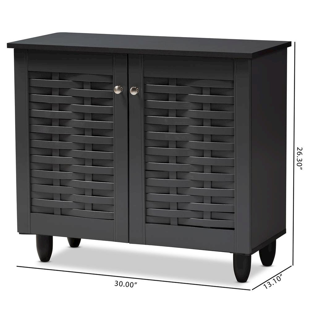 Dark Gray 2-Door Wooden Entryway Shoe Storage Cabinet