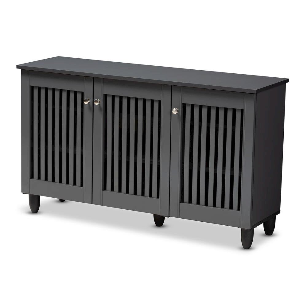 Dark Gray 3-Door Wooden Entryway Shoe Storage Wide Cabinet