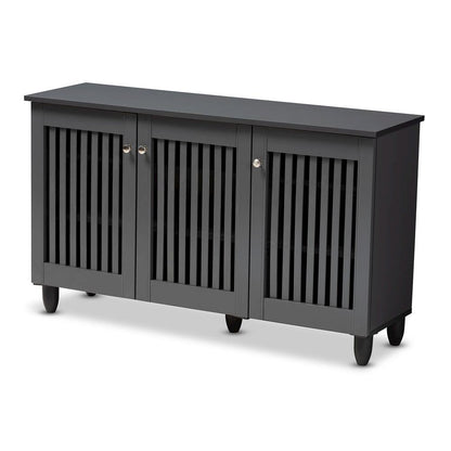 Dark Gray 3-Door Wooden Entryway Shoe Storage Wide Cabinet