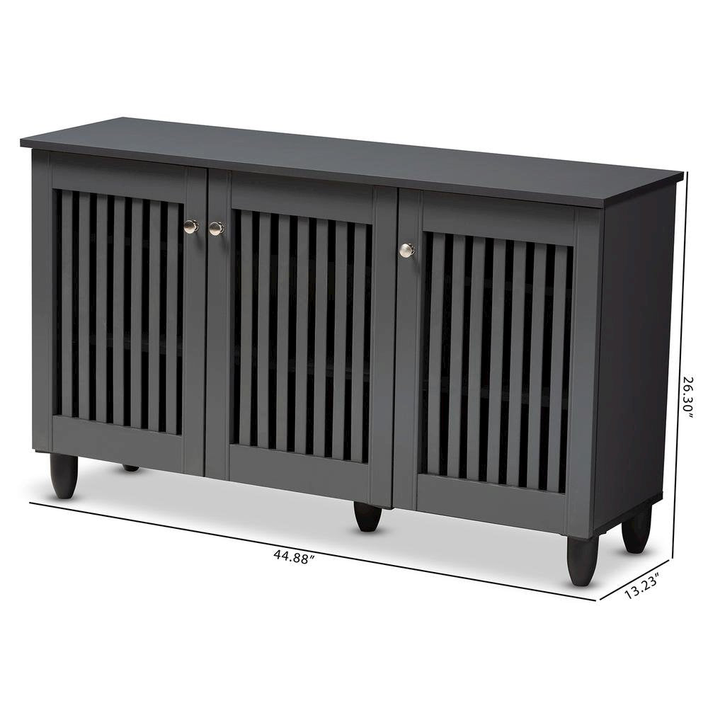 Dark Gray 3-Door Wooden Entryway Shoe Storage Wide Cabinet