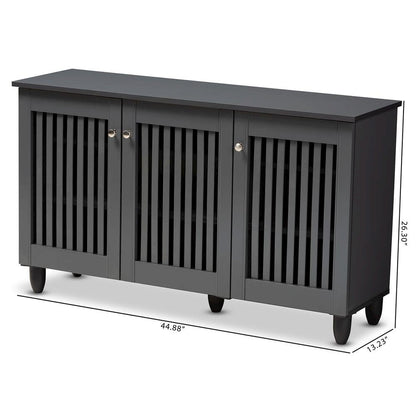 Dark Gray 3-Door Wooden Entryway Shoe Storage Wide Cabinet