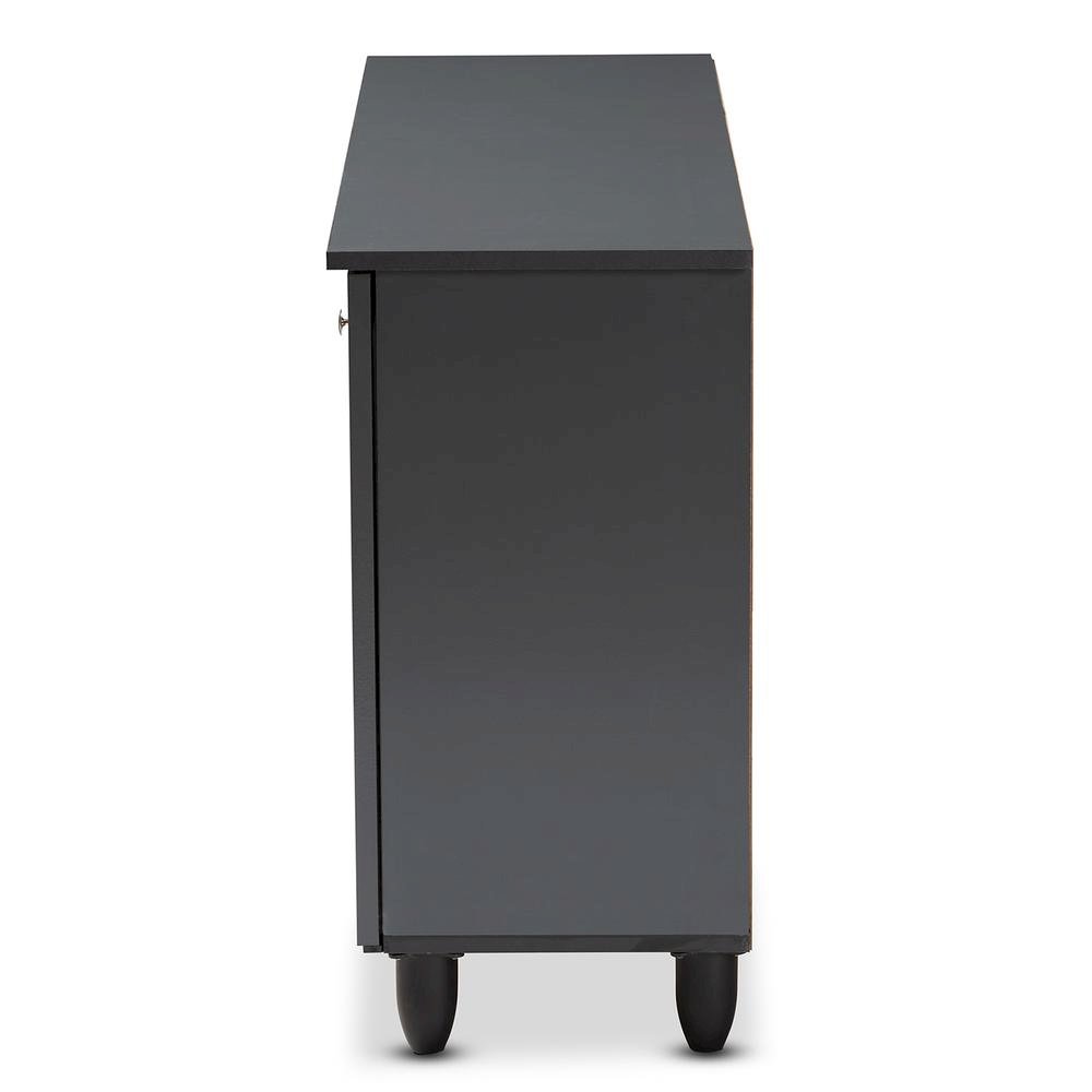 Dark Gray 3-Door Wooden Entryway Shoe Storage Wide Cabinet