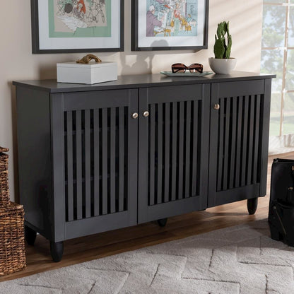 Dark Gray 3-Door Wooden Entryway Shoe Storage Wide Cabinet