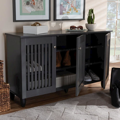 Dark Gray 3-Door Wooden Entryway Shoe Storage Wide Cabinet