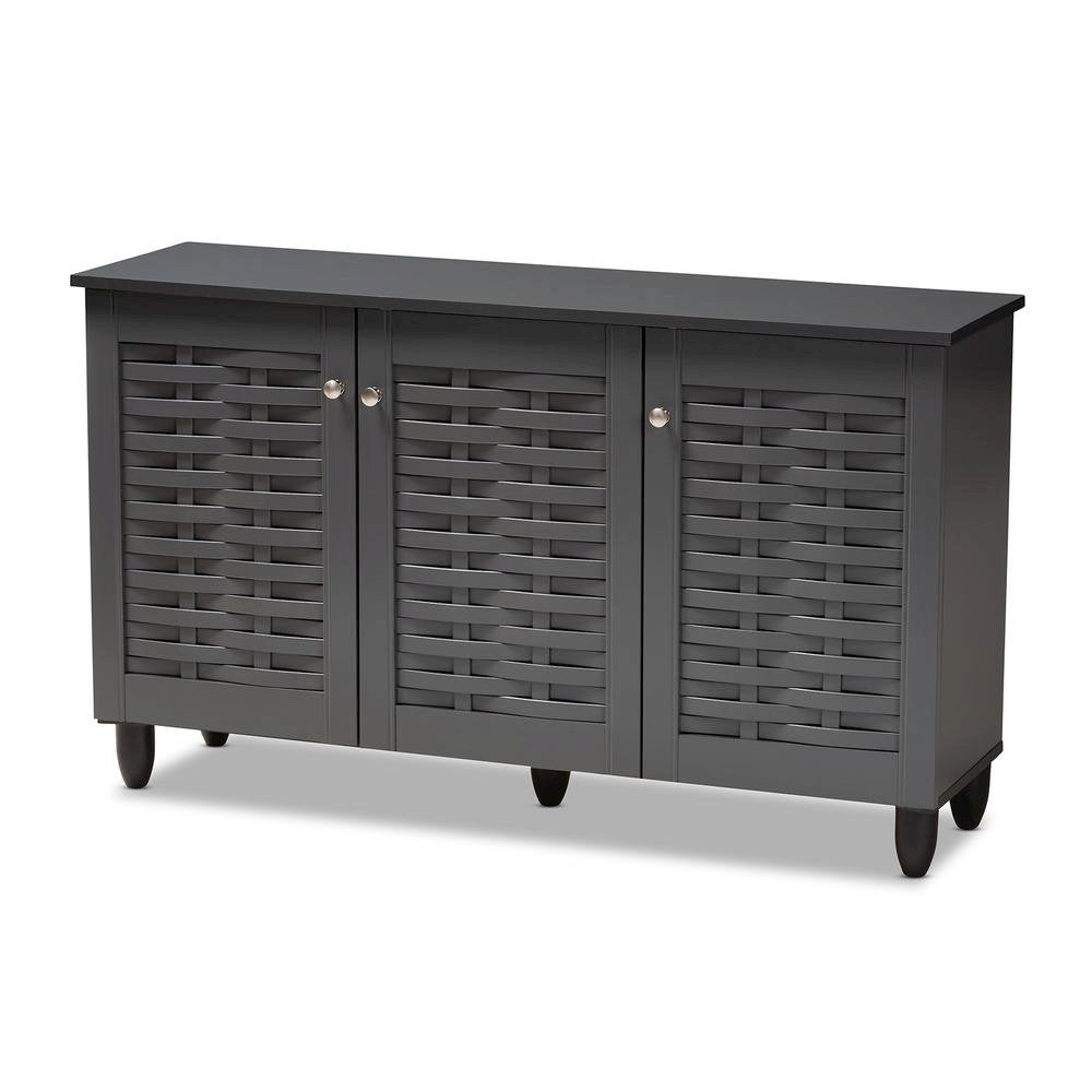 Dark Gray 3-Door Wooden Entryway Shoe Storage Cabinet