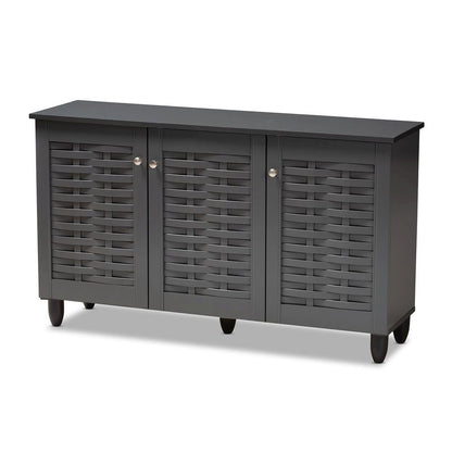 Dark Gray 3-Door Wooden Entryway Shoe Storage Cabinet